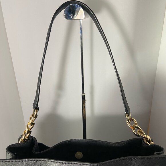 Michael Kors Hamilton Large EW Satchel Black Saffiano Leather Gold Lock - Picture 5 of 10